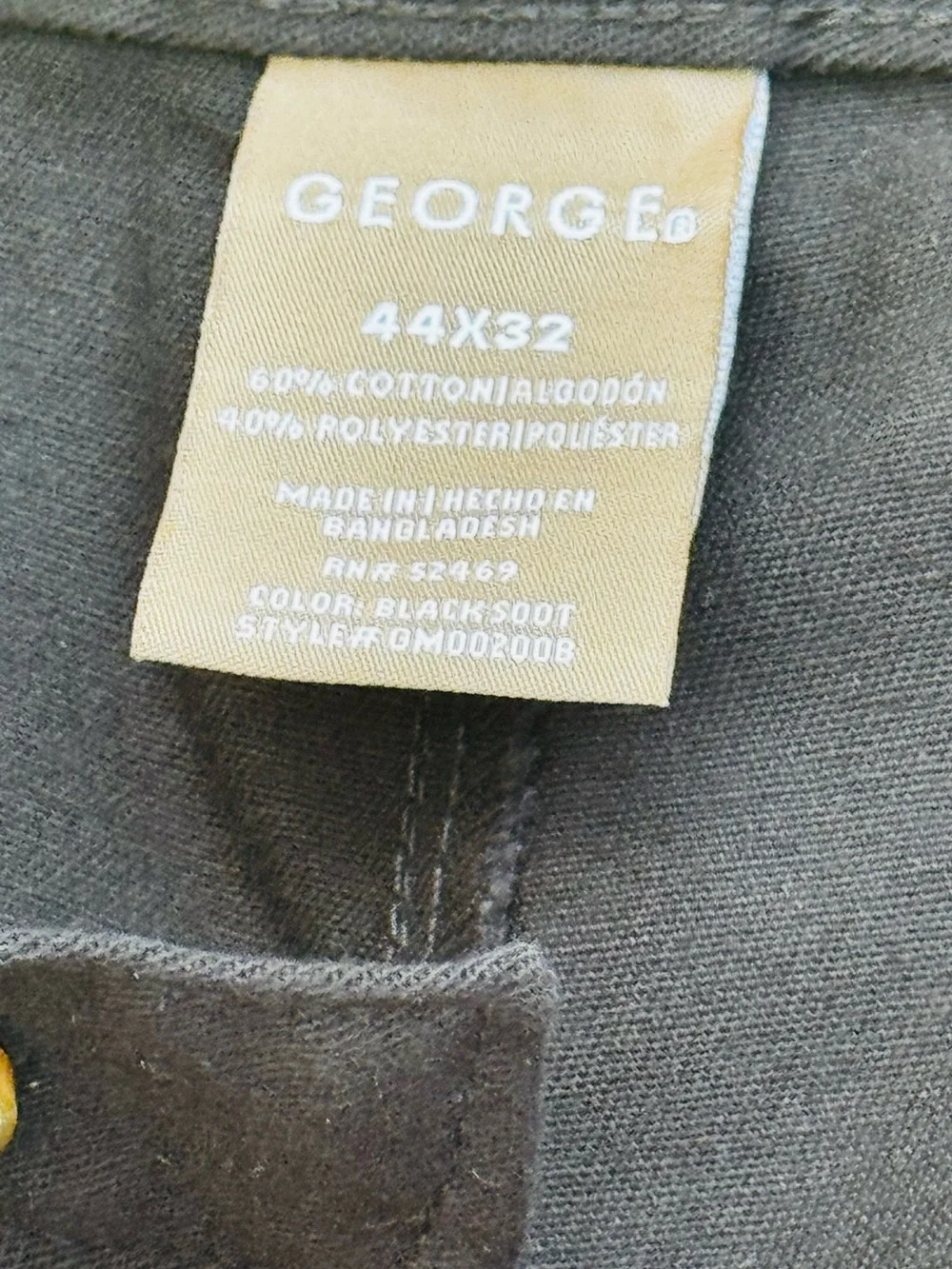George Men's 44x32 Black Chino Pants Straight Fit